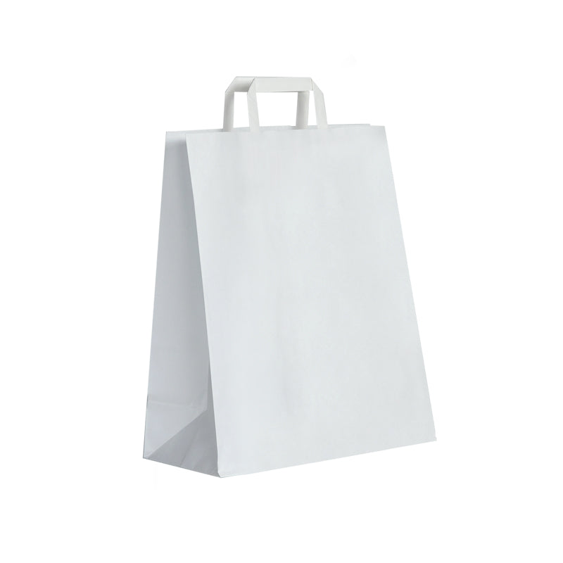 Sac kraft blanc lisse|poignées plates|32+17x38cm|par 250