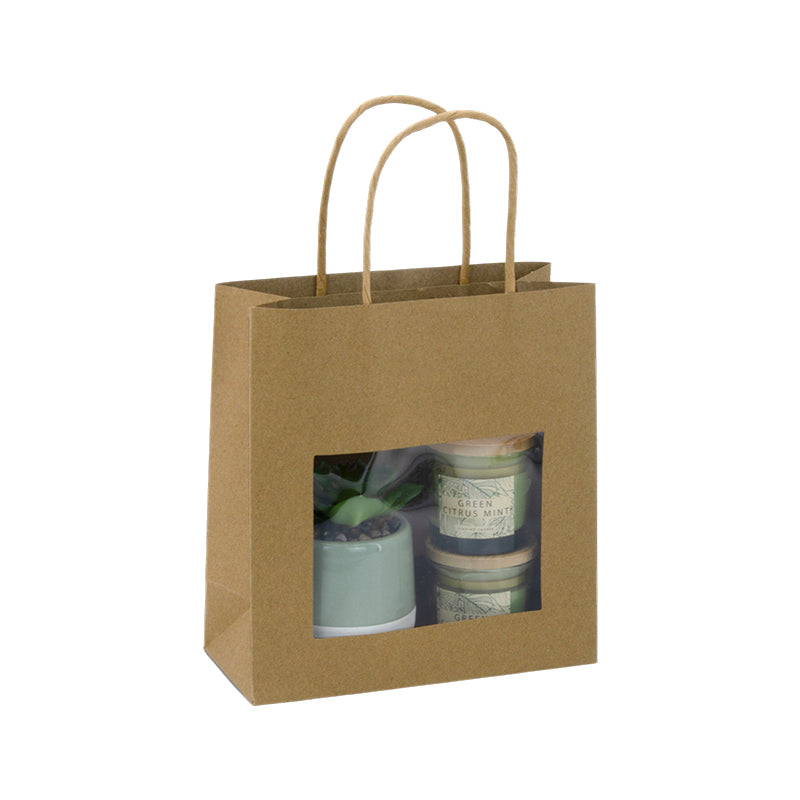 Sac vitrine|kraft brun|poignées torsadées|18+8×19cm|par 240