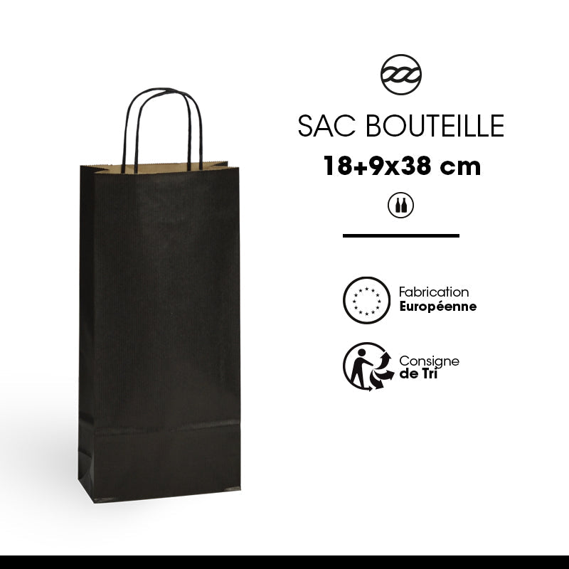 Sac 2 bouteilles|kraft brun vergé|poignées torsadées|18+8x39cm|par 200
