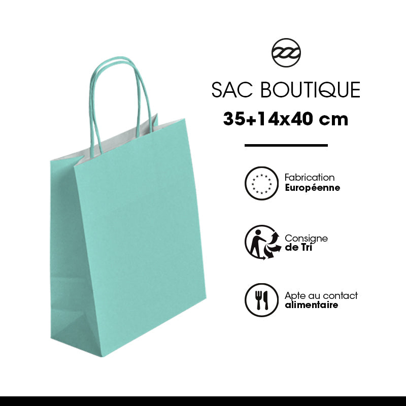 Sac Festival VERT D'EAU|kraft blanc|poignées torsadées | 35+14x40cm | par 250