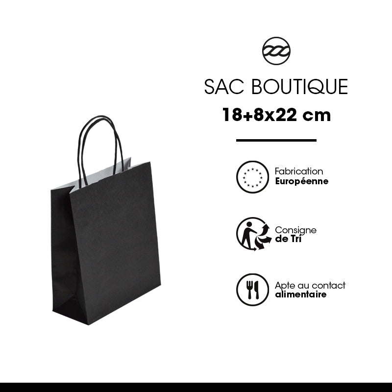 Sac Festival NOIR|kraft blanc|poignées torsadées|18+8x22cm|par 300