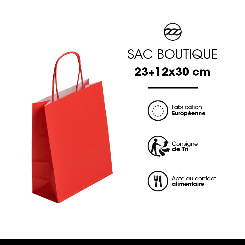 Sac Festival ROUGE|kraft blanc|poignées torsadées|23+12x30cm|par 250