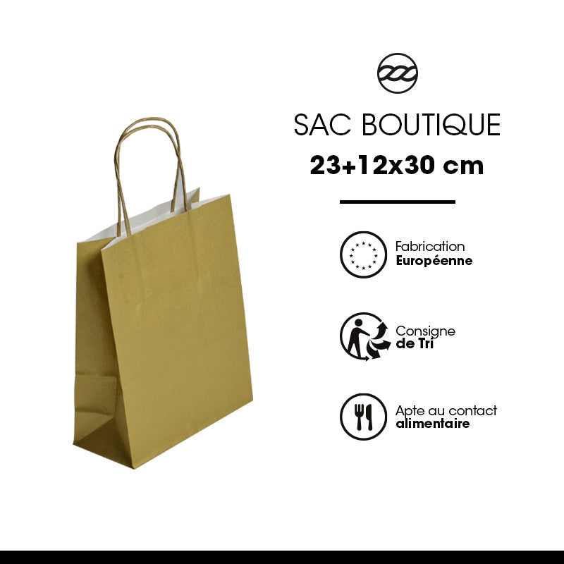 Sac Festival OR|kraft blanc|poignées torsadées|23+12x30cm|par 250