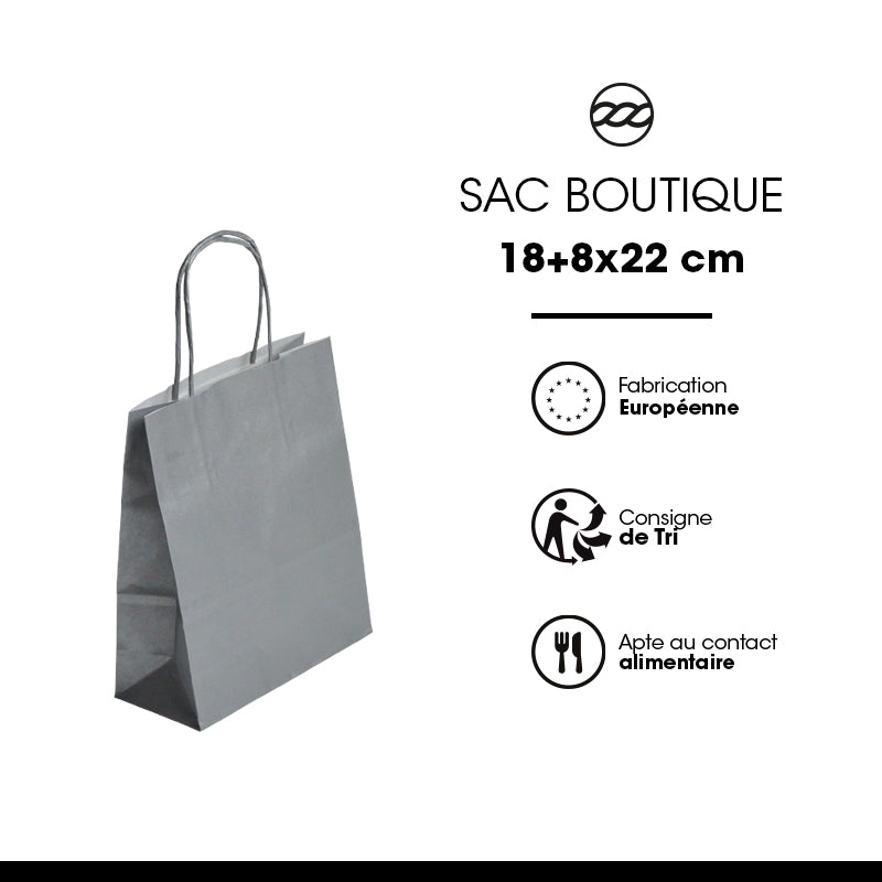 Sac Festival ARGENT|kraft blanc|poignées torsadées|18+8x22cm|par 300