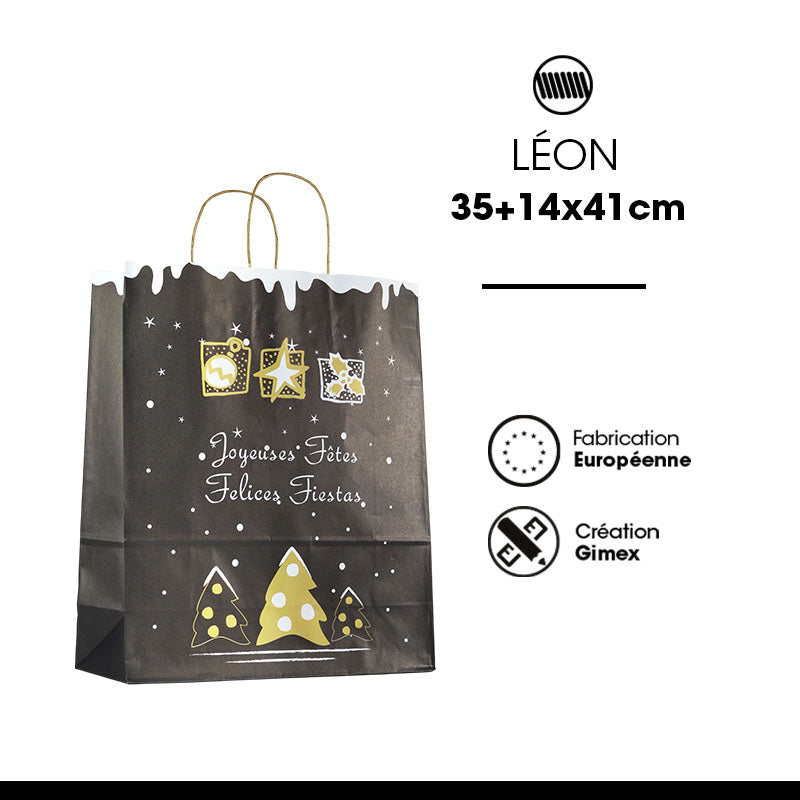 Sac Léon|kraft blanc|poignées torsadées|35+14x41cm|par 250