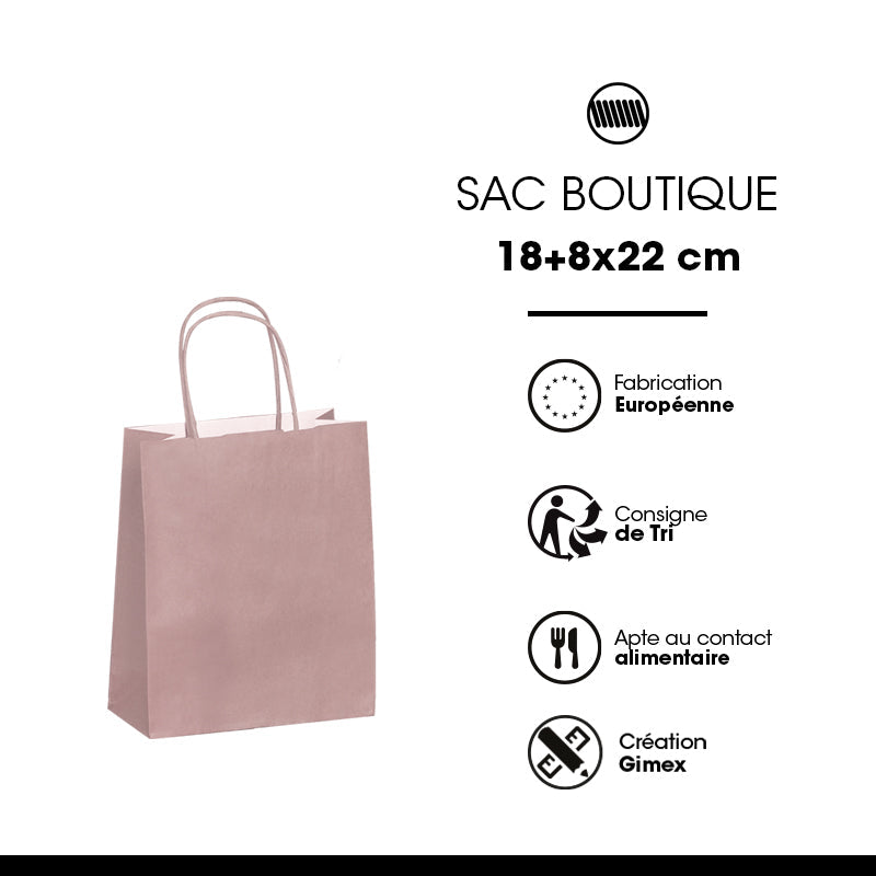 Sac Festival ROSE POUDRE|kraft blanc| poignées torsadées | 18+8x22cm| par 300