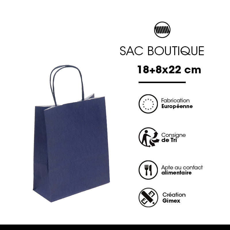 Sac Festival BLEU NAVY|kraft blanc | poignées torsadées | 18+8x22cm | par 300