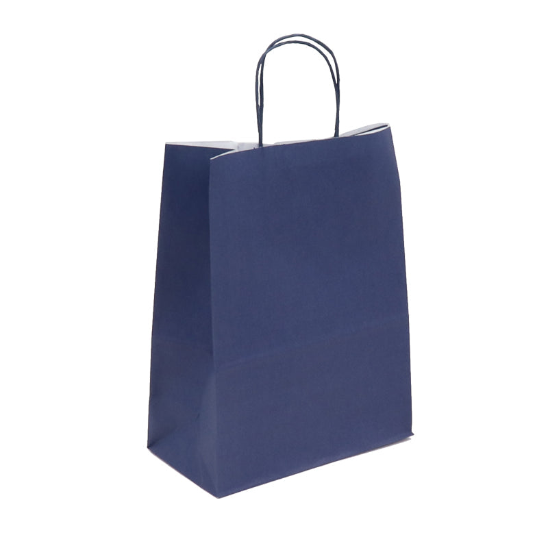 Sac Festival BLEU NAVY|kraft blanc| poignées torsadées | 23+12x30cm | par 250