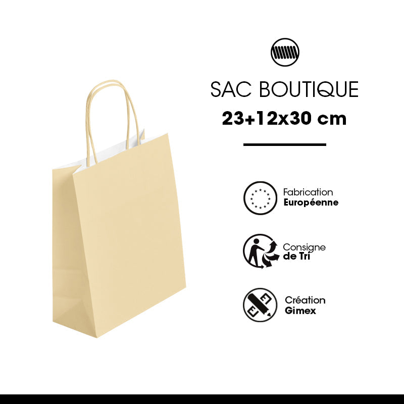 Sac Festival IVOIRE|kraft blanc|poignées torsadées|23+12x30cm|par 250
