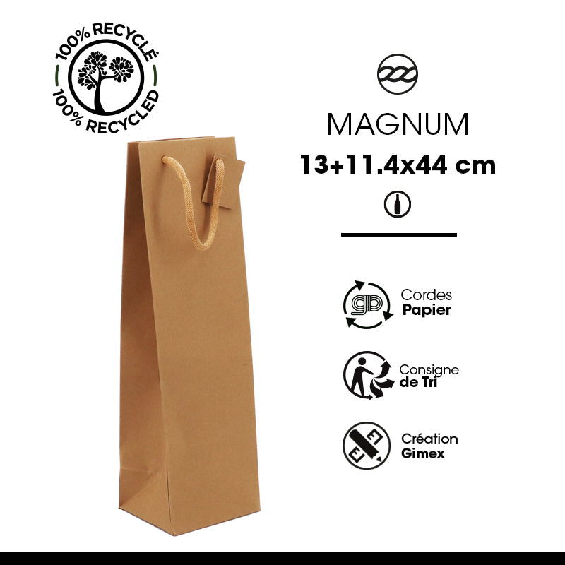 Sac 1 magnum|kraft brun|poignées papier|13+11,4x44cm|par 100