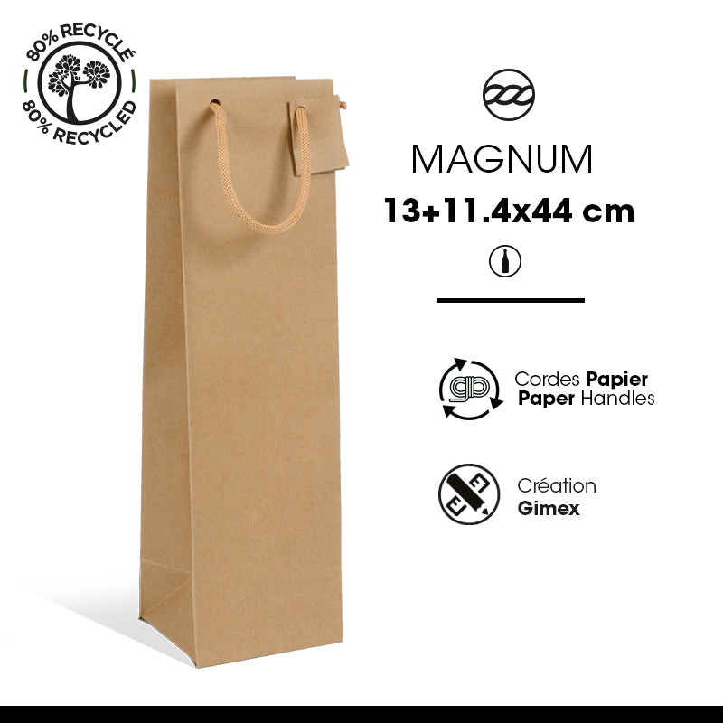 Sac 1 magnum|kraft brun|poignées papier|13+11,4x44cm|par 100