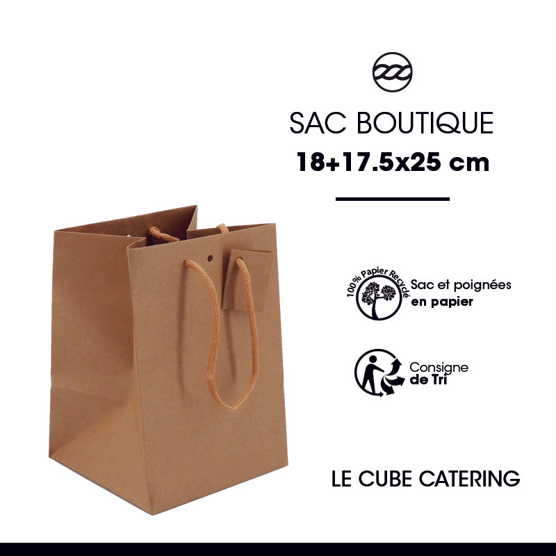 Sac luxe Cube Catering|kraft brun|poignées papier|18+17,5x25cm|par 120