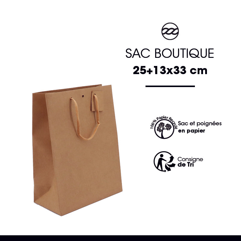 Sac luxe Classic|kraft brun|poignées papier|25+13x33cm|par 150