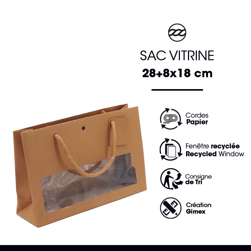 Sac luxe Confiturier à fenêtre|kraft brun|poignées papier| 28+8x18cm | par 120