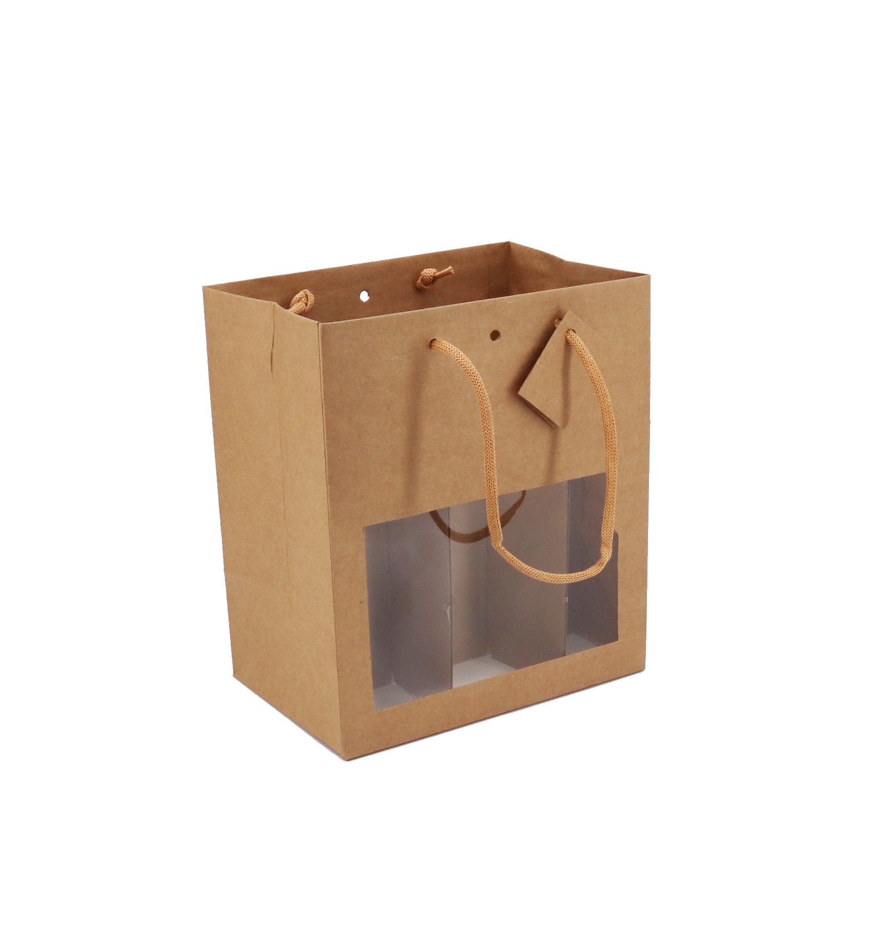 Sac 6 bouteilles à fenêtre | kraft brun|poignées papier| 22,5+15x26cm | par 72