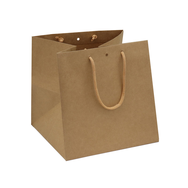 Sac luxe Grand Cube|kraft brun|poignées papier|26+26x26cm|par 120