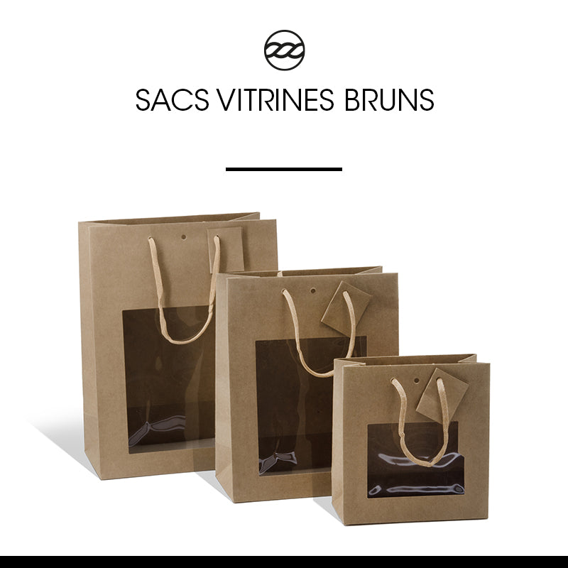 Sac luxe Middle à fenêtre|kraft brun|poignées papier|18+8x19cm|par 192