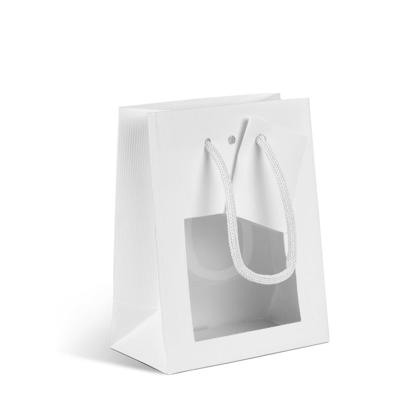 Sac luxe à fenêtre Natural White | kraft blanc | poignées papier | 11,4+6,4x14,6cm | par 200