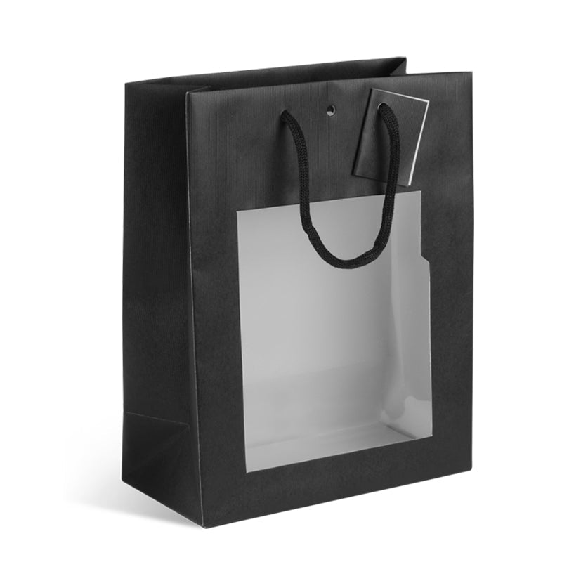 Sac luxe à fenêtre Natural Black|kraft noir|poignées papier|22+11x28cm|par 100