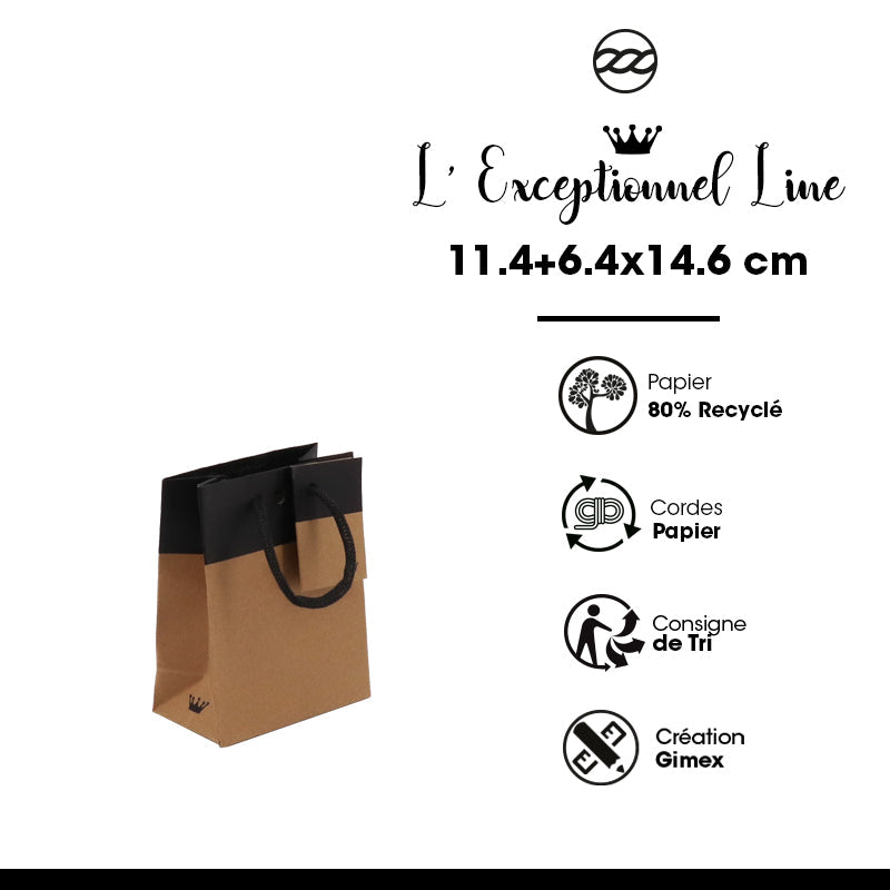 Sac luxe Line|kraft brun et noir | poignées papier | 11,4+6,4x14,6cm | par 300