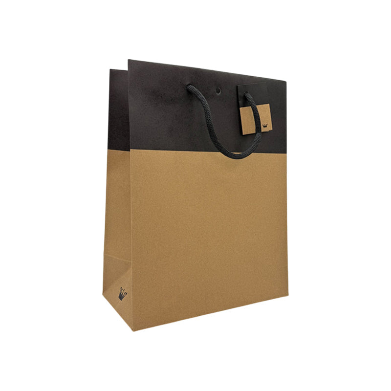 Sac luxe Line|kraft brun et noir|poignées papier|25+13x33cm|par 150