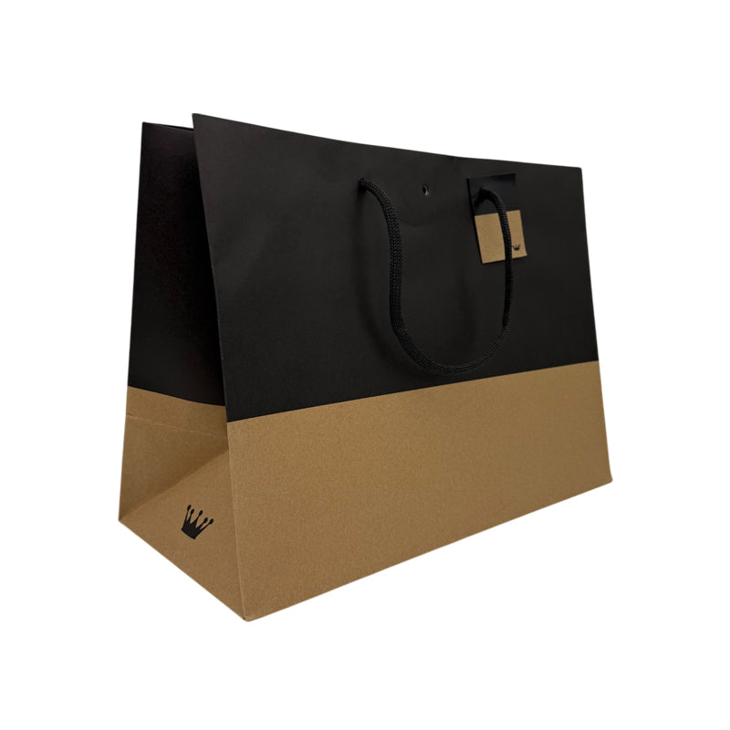 Sac luxe Line|kraft brun et noir|poignées papier|39+18x29cm|par 60