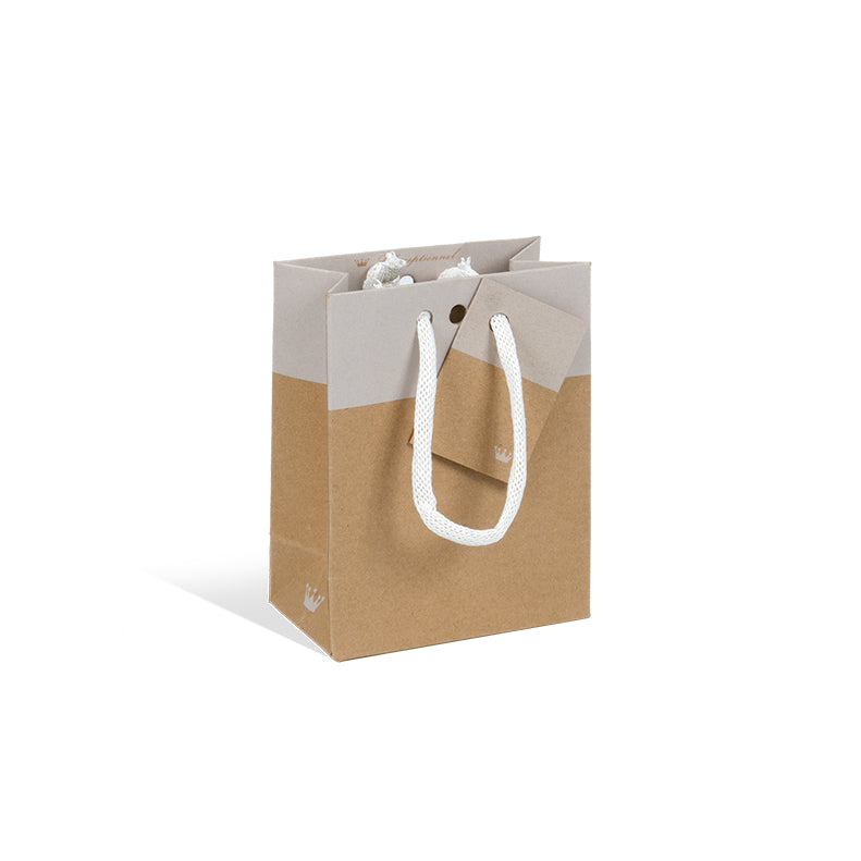 Sac luxe Line|kraft brun et blanc|poignées papier | 11,4+6,4x14,6cm | par 300