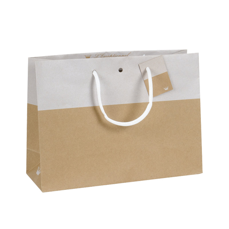 Sac luxe Line|kraft brun et blanc|poignées papier|33+11,5x24cm|par 100