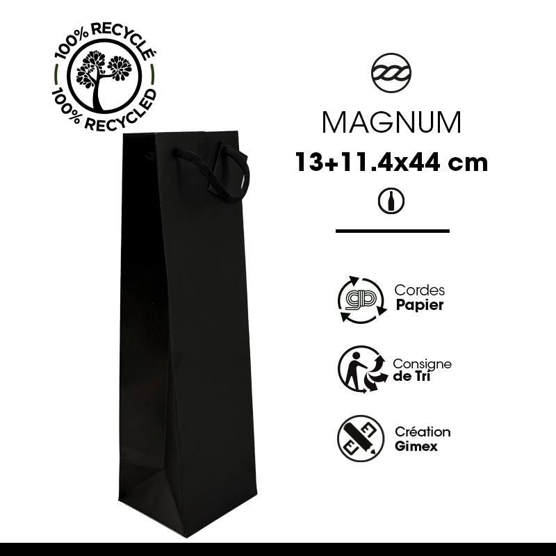 Sac 1 magnum|kraft noir|poignées papier|13+11,4x44cm|par 100