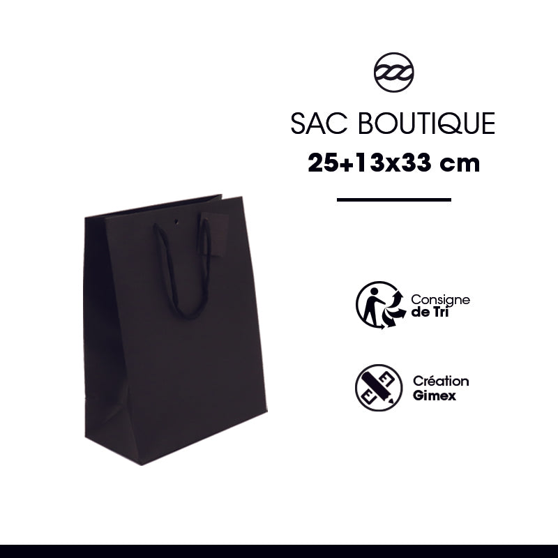 Sac luxe Classic|kraft noir|poignées papier|25+13x33cm|par 150