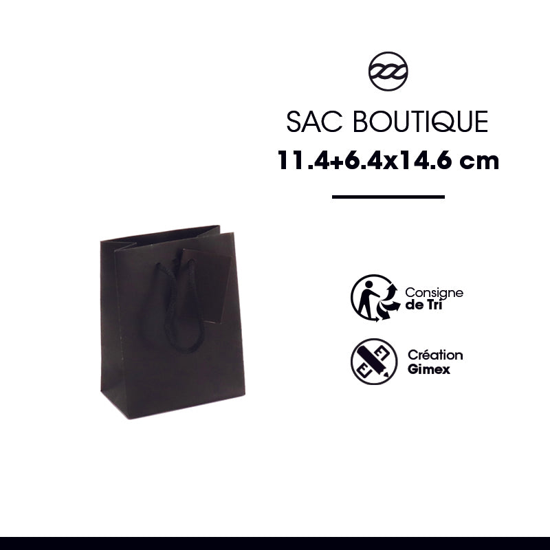 Sac luxe Small|kraft noir|poignées papier|11,4+6,4x14,6cm|par 400
