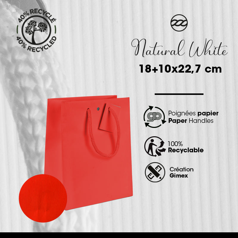 Sac luxe Natural Red|kraft rouge|poignées papier|18+10x22,7cm|par 200