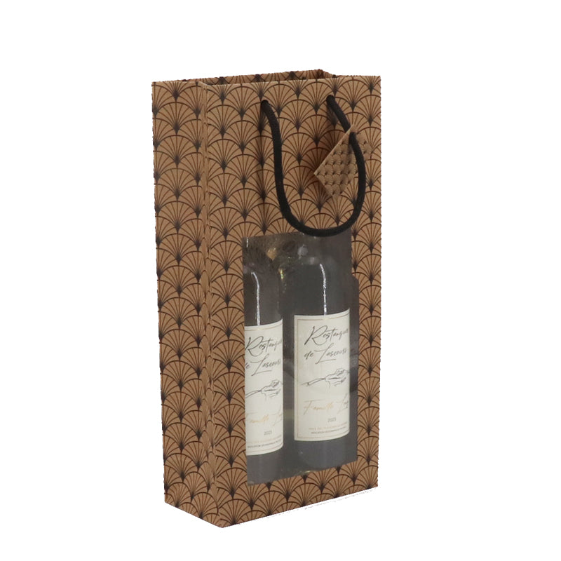 Sac 2 bouteilles Ginko|kraft brun|poignées papier|18+9x38cm|par 100