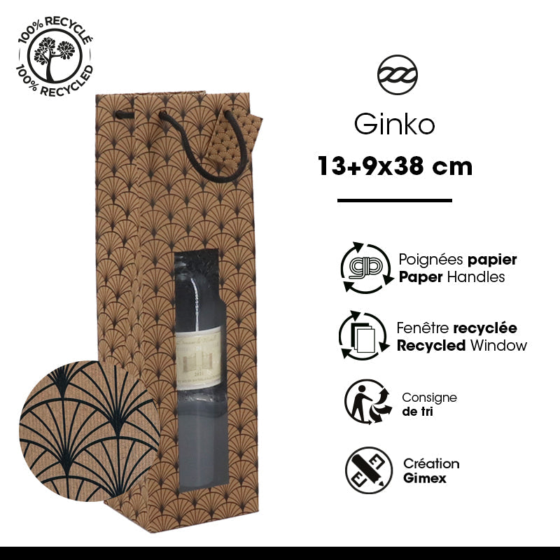 Sac 1 Magnum Ginko|kraft brun|poignées papier|13+11,4x44cm|par 100