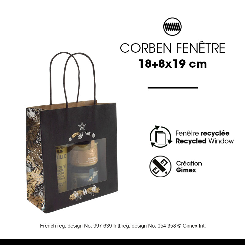 Sac Corben Noir fenêtre|kraft brun | poignées torsadées | 18+8x19cm | par 192