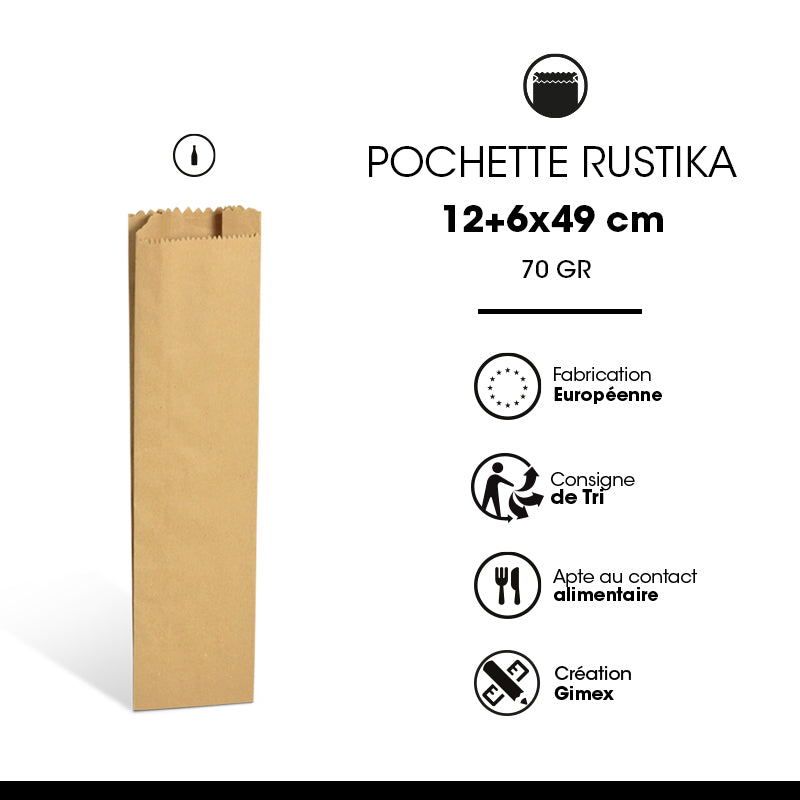 Pochette cadeau 1 bouteille RUSTIKA|kraft brun|12+6x49cm|par 600