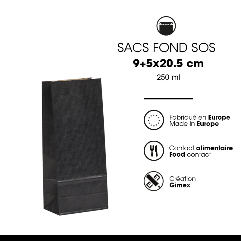 Sac alimentaire SOS 250 ml|kraft noir vergé|par 1200