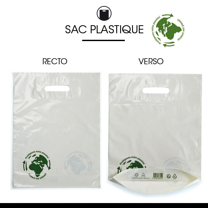 Sac plastique 3 bouteilles|PEBD blanc|poignées découpées|30x40+4,5cm| par 1000