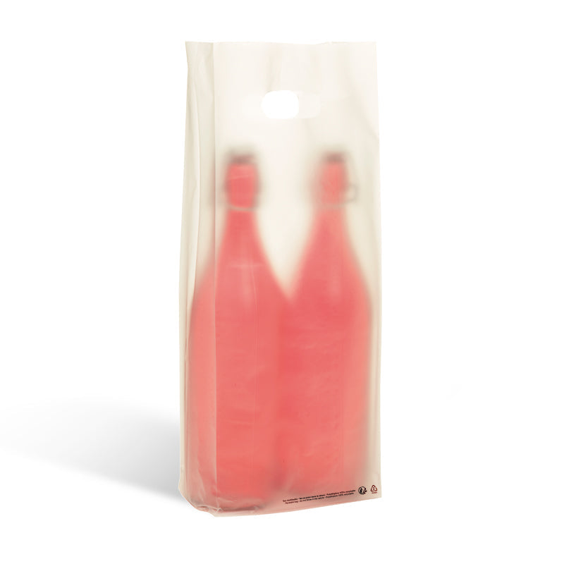 Sac 2 bouteilles|PEHD givré |poignées découpées|16+4/4x46cm|par 1000