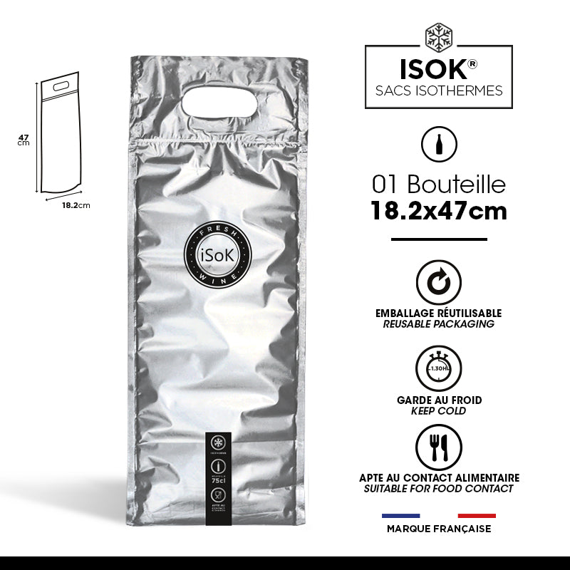 Sac isotherme 1 bouteille ISOK argent|18,2x47cm|par 100
