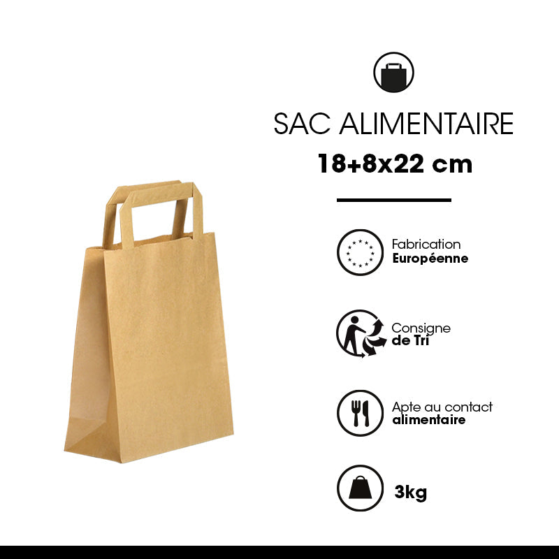 Sac kraft brun recyclé|poignées plates|18+8x22cm|par 500