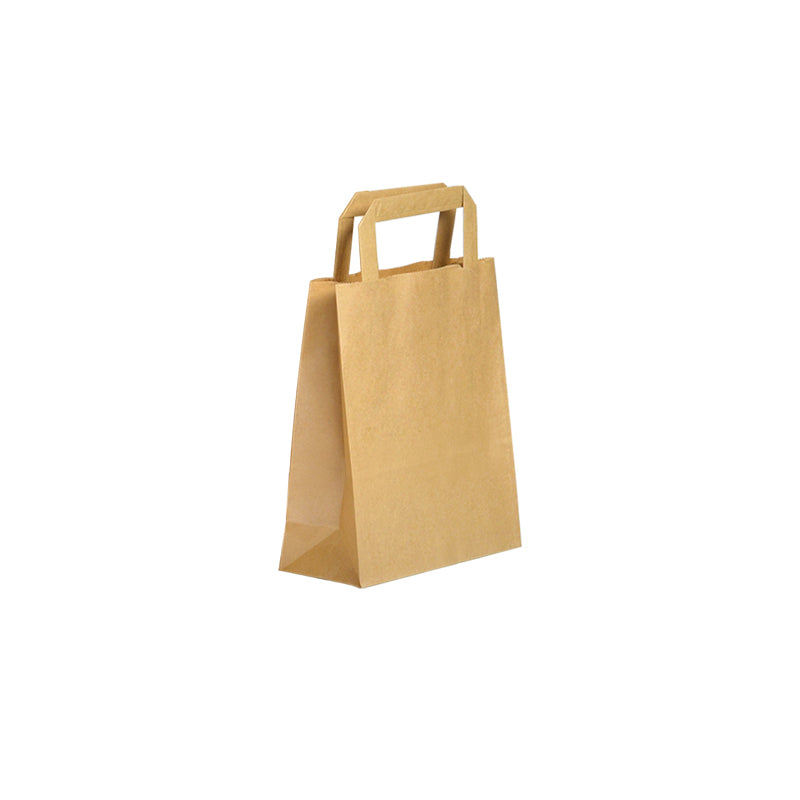 Recycled brown kraft bag | flat handles | 18+8x22cm | 300 per bag