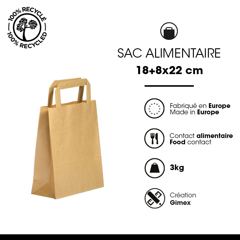 Recycled brown kraft bag | flat handles | 18+8x22cm | 300 per bag