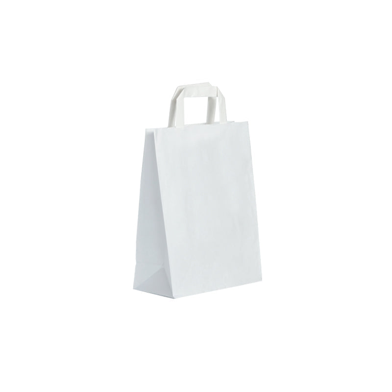 Sac kraft blanc lisse|poignées plates|22+10x28cm|par 250