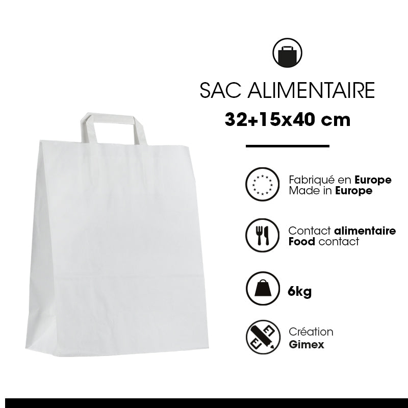 Smooth white kraft bag | flat handles | 32+15x40cm | 250