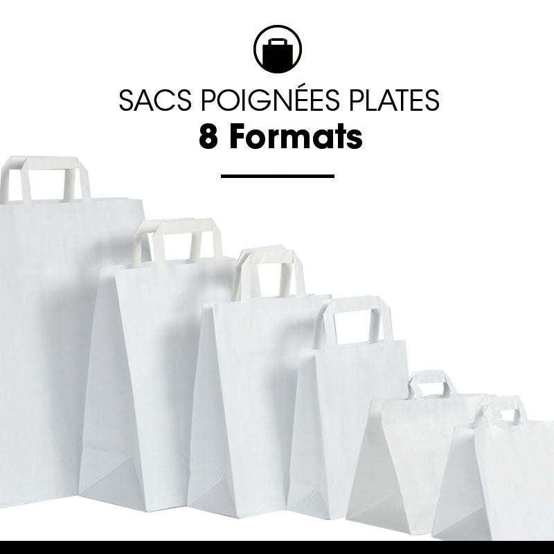 Sac kraft blanc lisse|poignées plates|32+15x40cm|par 250