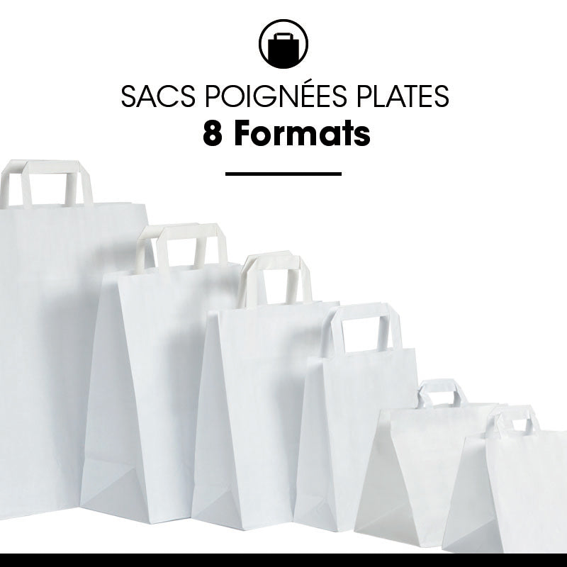 Sac kraft blanc lisse|poignées plates|26+14x31cm|par 250