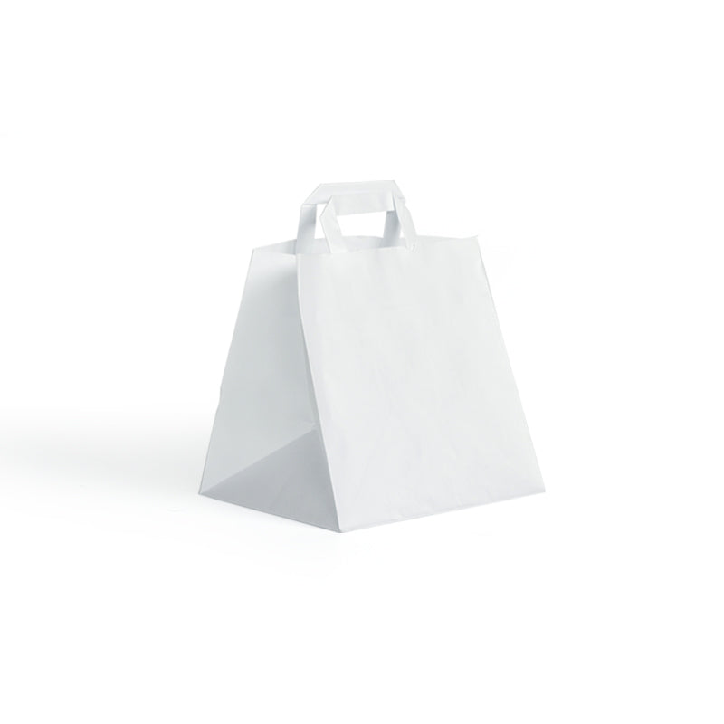 Sac kraft blanc lisse|poignées plates|26+19x25cm|par 250