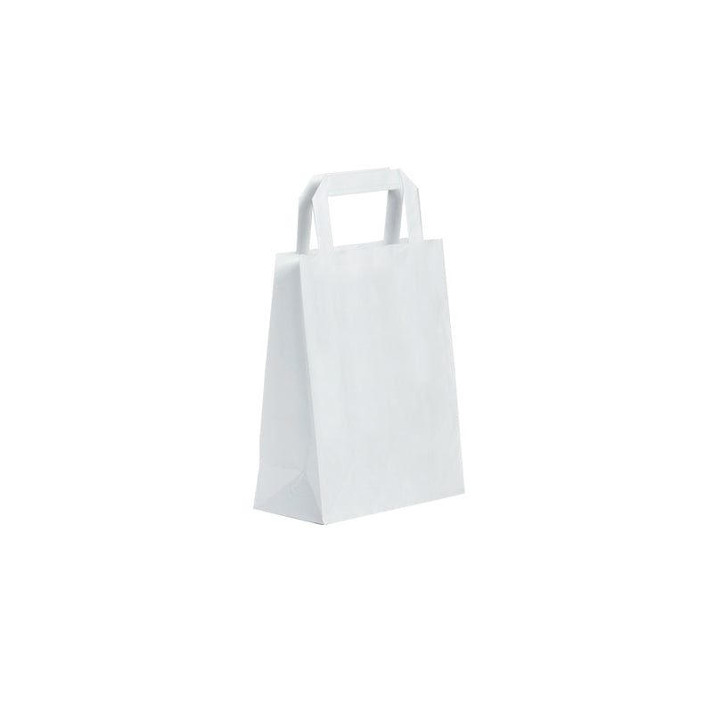 Sac kraft blanc lisse|poignées plates|18+8x22cm|par 300