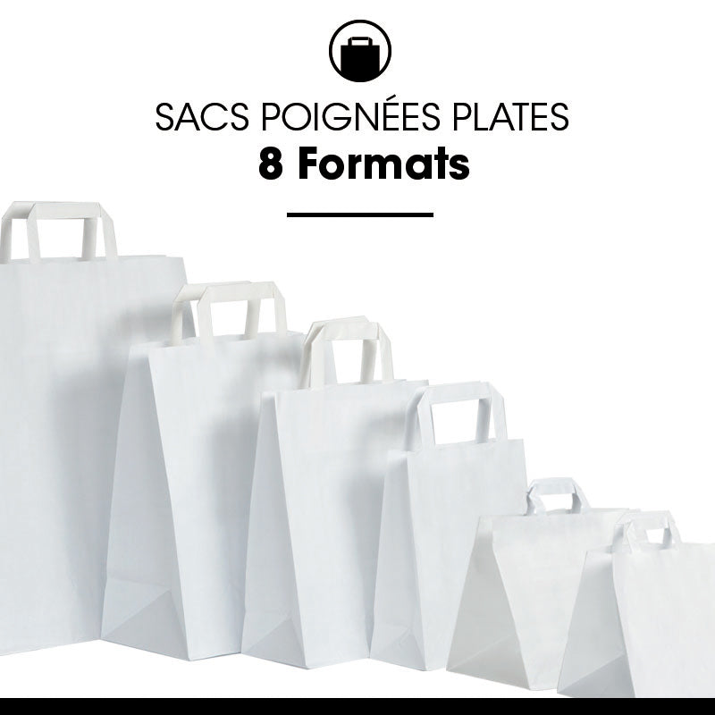 Sac kraft blanc lisse|poignées plates|32+17x38cm|par 250